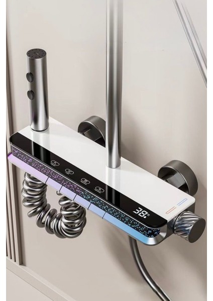 Star-Dijital LED Göstergeli Piyano Tuşlu Termostatik Banyo Batarya Duş Sistemi Tepe Robot Duş Seti fiyatları