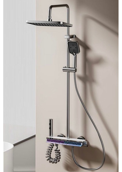 Star-Dijital LED Göstergeli Piyano Tuşlu Termostatik Banyo Batarya Duş Sistemi Tepe Robot Duş Seti fırsatları