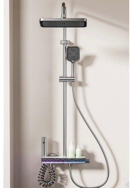 Star-Dijital LED Göstergeli Piyano Tuşlu Termostatik Banyo Batarya Duş Sistemi Tepe Robot Duş Seti indirimleri