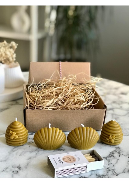 2 Adet Bal Kovanlı Bal Mum , 2 Adet Istiridye Bal Mum , %100 Doğal El Yapımı Bal Kokulu Mum , Kibrit Hediyelidir