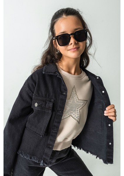 Kız Çocuk Taş Detaylı Yıldız Baskılı Sweatshirt fiyatları