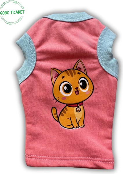 Şeker Pembe Renkli Kedi ve Köpek Kıyafeti Elbisesi Sarı Kedi Baskılı fırsatları