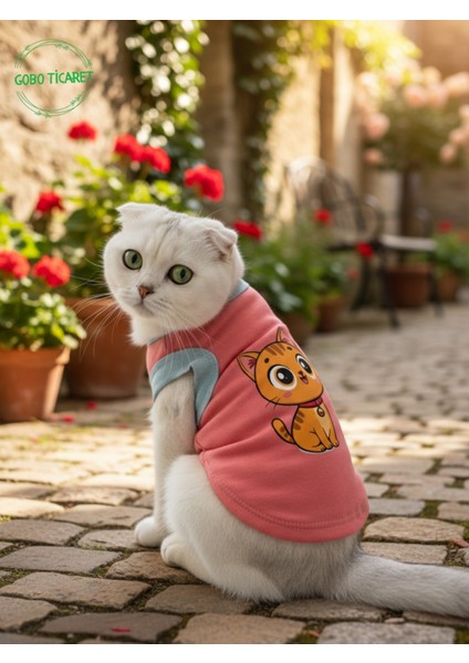 Şeker Pembe Renkli Kedi ve Köpek Kıyafeti Elbisesi Sarı Kedi Baskılı indirimleri