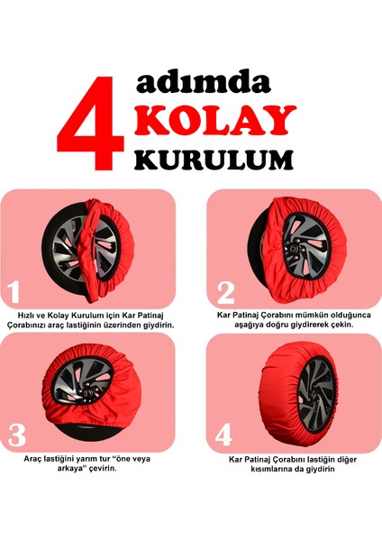 Snowsocks Kırmızı Kar Çorabı Grup 6 | Abs Esp Uyumlu, Çelik Jant Dostu, Kolay Montaj fiyatları