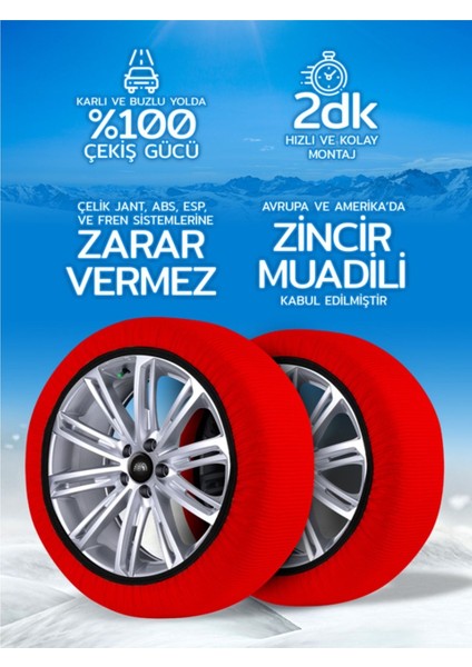 Snowsocks Kırmızı Kar Çorabı Grup 6 | Abs Esp Uyumlu, Çelik Jant Dostu, Kolay Montaj modelleri