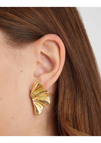 Z Molten Fan Küpe Seti Altın Kaplama modelleri