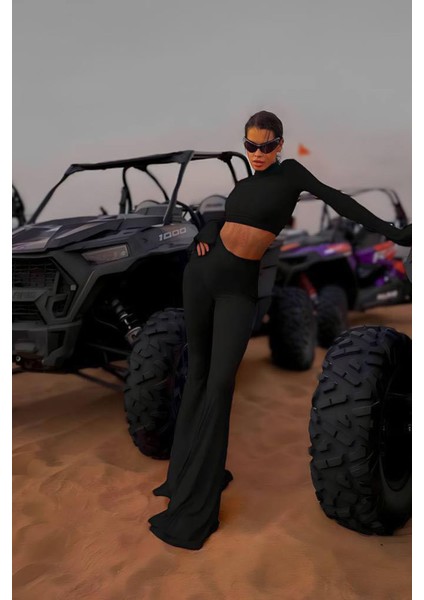 Kadın Balıkçı Crop Ispanyol Paça Pantolon Ikili Takım NBDF166