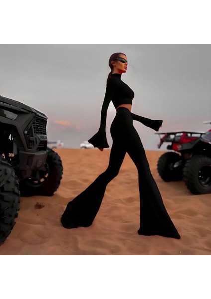 Kadın Balıkçı Crop Ispanyol Paça Pantolon Ikili Takım NBDF166 modelleri