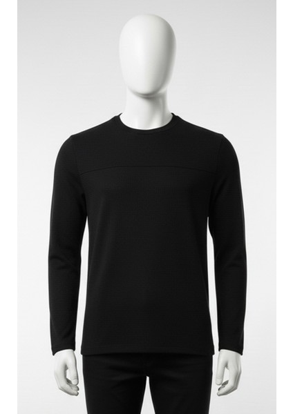 Erkek Standart Fit Rahat Kesim Waffle Dokulu Bisiklet Yaka Pamuklu Sweatshirt fiyatları