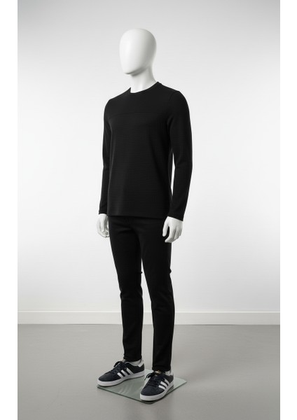 Erkek Standart Fit Rahat Kesim Waffle Dokulu Bisiklet Yaka Pamuklu Sweatshirt fırsatları