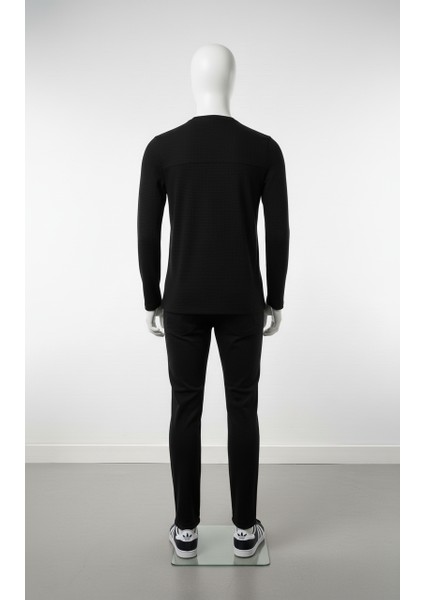 Erkek Standart Fit Rahat Kesim Waffle Dokulu Bisiklet Yaka Pamuklu Sweatshirt indirimleri