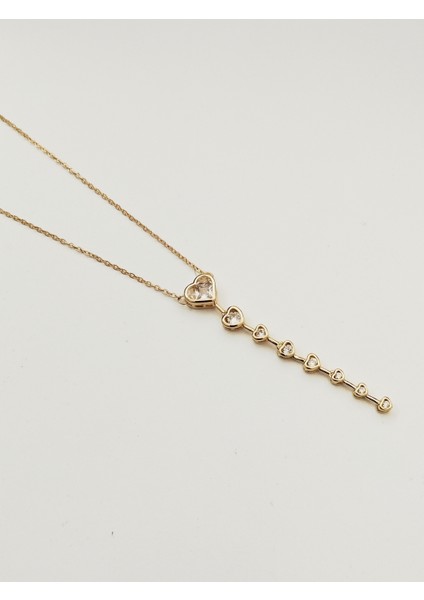 Çelik Y Kolye 8 Kalpli Altın Rengi