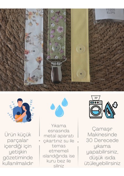 3’lü Set Bebek Emzik Askısı - Emzik Zinciri - Yenidoğan Kumaş Askı %100 Pamuk Yıkanabilir fiyatları