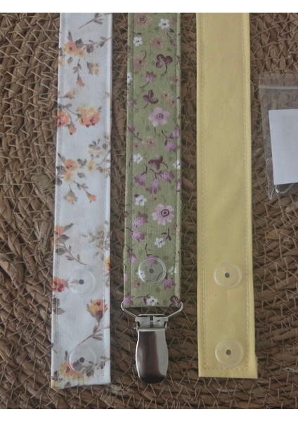 3’lü Set Bebek Emzik Askısı - Emzik Zinciri - Yenidoğan Kumaş Askı %100 Pamuk Yıkanabilir modelleri