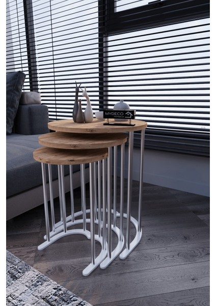 3' Lü Zigon Sehpa Gümüş Ayak Atlantik Çam 18 mm Mdf fırsatları