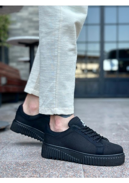 ET0803 Yüksek Siyah Taban Triko Siyah Erkek Ayakkabı modelleri