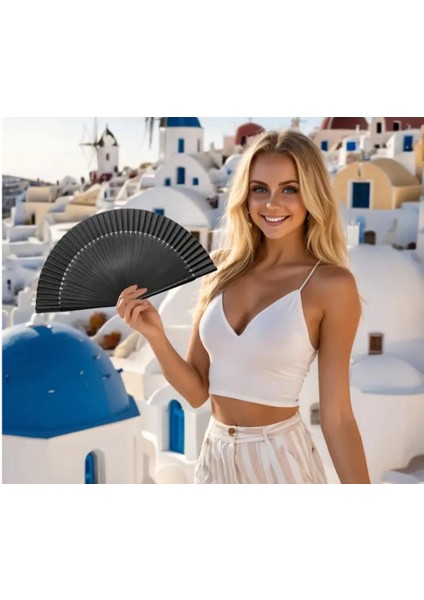 Yelpaze Kaliteli Siyah Özel El Yapımı Bambu Hediye Kese ile