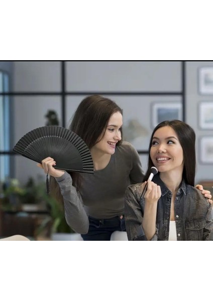 Yelpaze Kaliteli Siyah Özel El Yapımı Bambu Hediye Kese ile