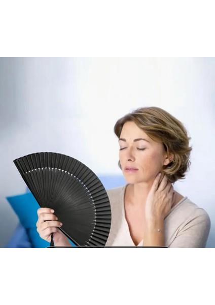 Yelpaze Kaliteli Siyah Özel El Yapımı Bambu Hediye Kese ile