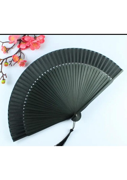 Yelpaze Kaliteli Siyah Özel El Yapımı Bambu Hediye Kese ile