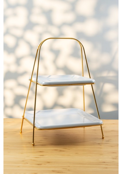 2 Katlı Metal Paslanmaz Kararmaz Lüks Gold Etajer Sunum ve Ikramlık Kek Pasta Standı Çeyizlik