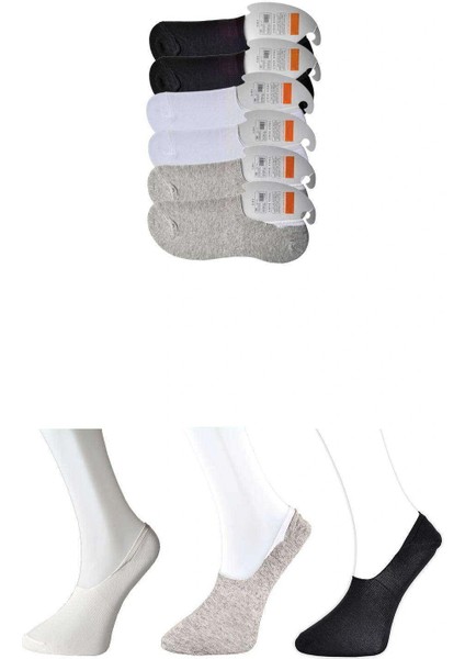 Siyah Gri ve Beyaz Erkek Babet Çorap 6 Çift
