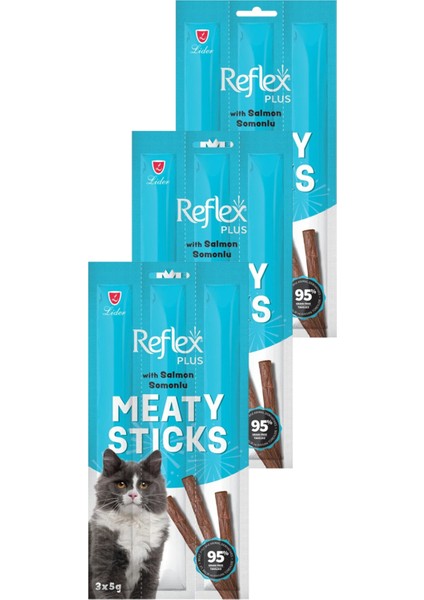 Meaty Sticks Somonlu Kedi Ödül Çubuğu 3X5GR Üçlü Paket