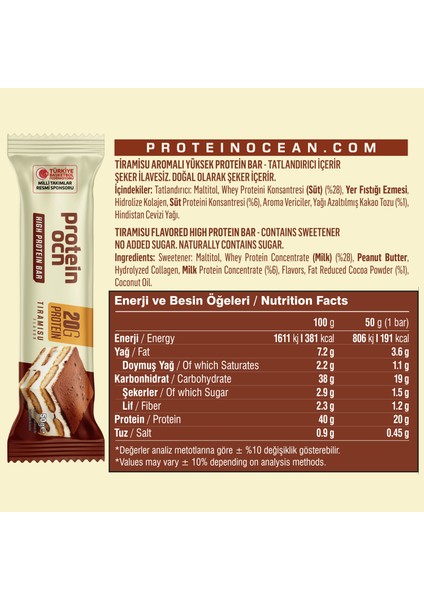 Protein Bar - Tiramisu Aromalı - 50G x 8 Adet fiyatları