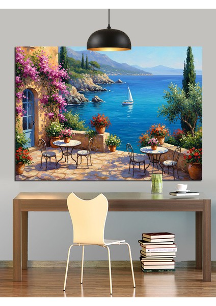 Akdeniz Manzaralı Taş Evler Dekoratif Kanvas - Mdf Ahşap Tablo