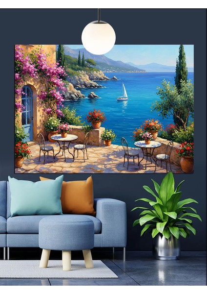 Akdeniz Manzaralı Taş Evler Dekoratif Kanvas - Mdf Ahşap Tablo fiyatları