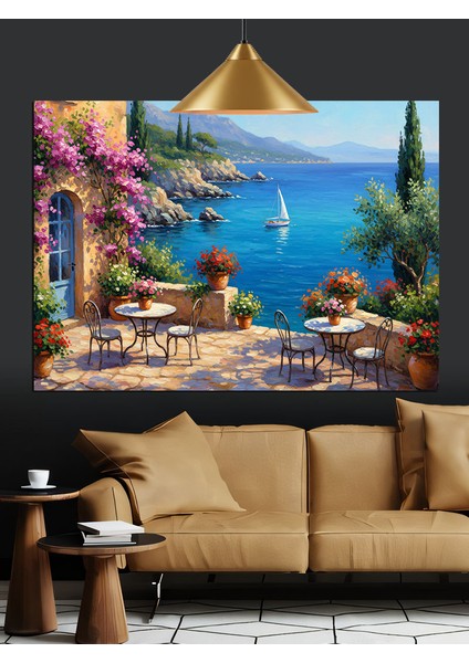 Akdeniz Manzaralı Taş Evler Dekoratif Kanvas - Mdf Ahşap Tablo modelleri