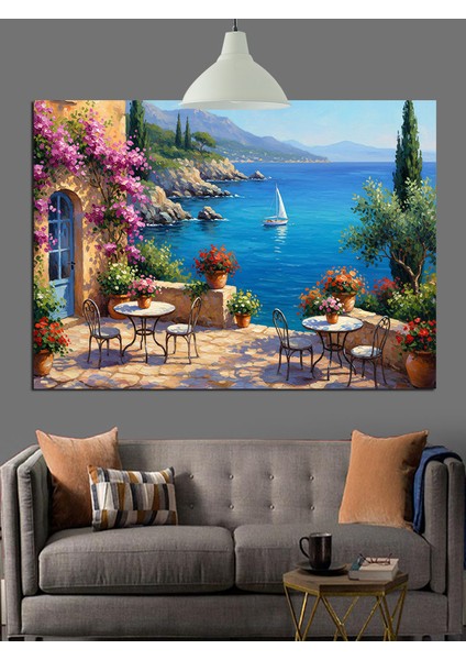 Akdeniz Manzaralı Taş Evler Dekoratif Kanvas - Mdf Ahşap Tablo indirimleri