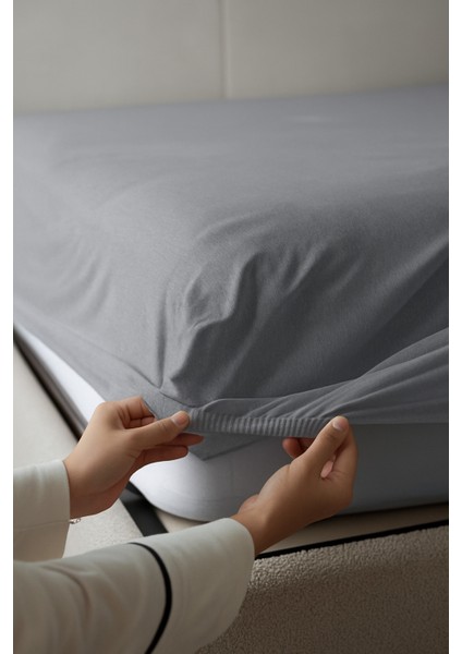 Açık Gri Tek Kişilik Lastikli Çarşaf Tek - Çift - Battal – Pamuklu, Terletmez, Yumuşak ve Dayanıklı