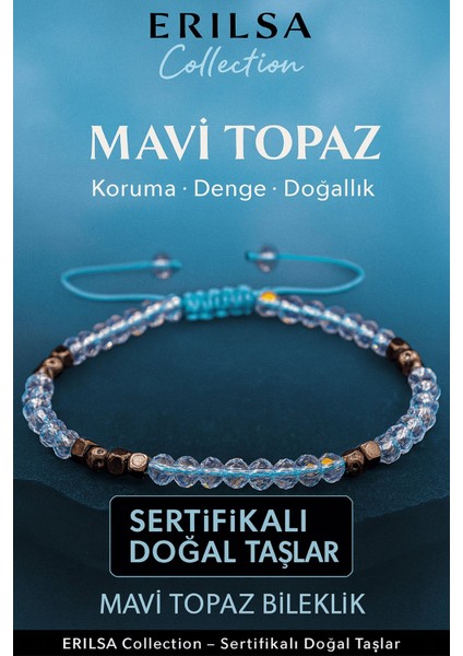 Sertifikalı Terahertz Mavi Topaz Doğal Taş Bileklik Ince Model – Zarif ve Şık Tasarım