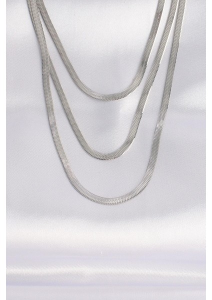 316L Çelik Italyan Zincir Gümüş Renk Çoklu Kolye - PRT3500EB01491