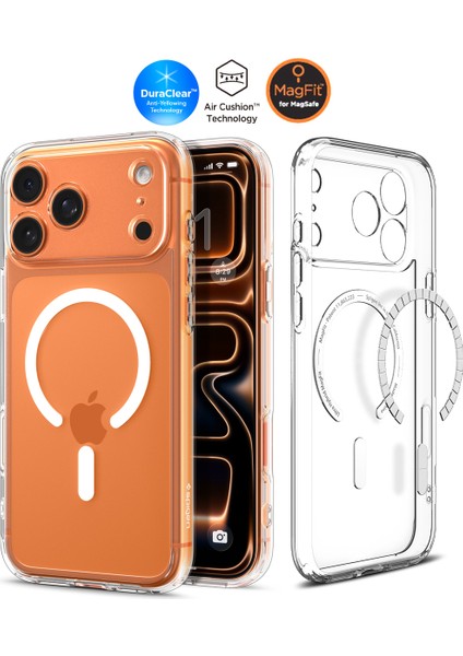 iPhone 17 Pro ile uyumlu ince MagSafe Kılıf Ultra Hybrid Sararma Karşıtı DuraClear™ Hava Kanalı Teknolojisi™ Askeri Sınıf Koruma MagFit Clear White Şeffaf Kapak - ACS10066