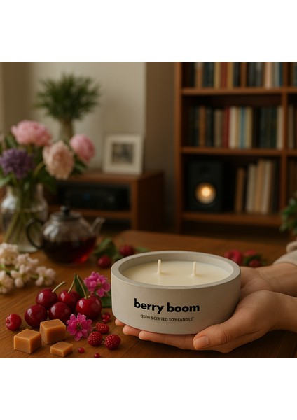 Dekoratif El Yapımı Yatay Mum : Çift Fitilli : Kokulu Soya Mum : Berry Boom