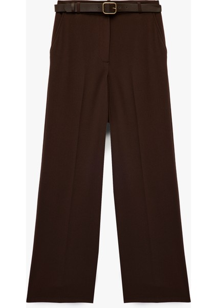 Cepli Kemer Detaylı Geniş Paça Palazzo Kumaş Pantolon