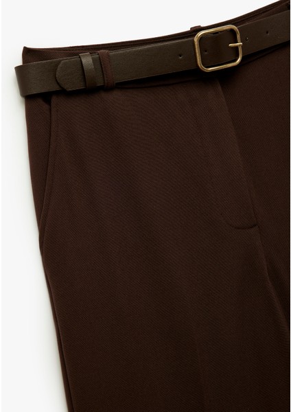 Cepli Kemer Detaylı Geniş Paça Palazzo Kumaş Pantolon modelleri