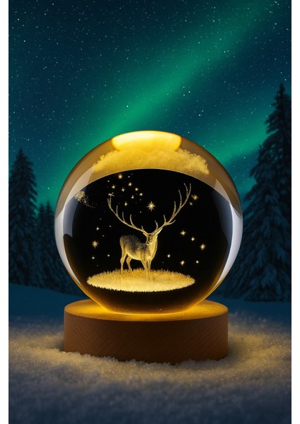 Ledli Usb'li Ahşap Standlı Geyik Temalı Kristal Küre Renkli Rgb LED 3D Oda Masa ve Gece Lambası indirimleri