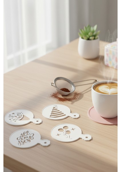 Kahve Şablonu, Kahve Süsleme Seti, Tatlı Süsleme Seti, 4'lü Set