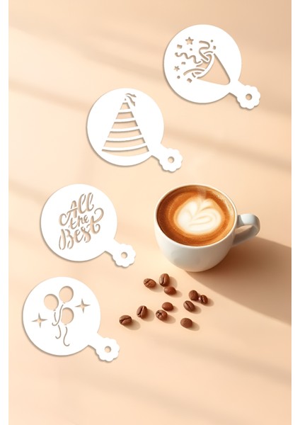 Kahve Şablonu, Kahve Süsleme Seti, Tatlı Süsleme Seti, 4'lü Set