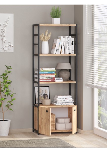 Egem Ev Kitaplık 5 Raflı Çok Amaçlı Dosya Kitap Rafı Ofis Salon Rafı 140 cm 2 Kapaklı