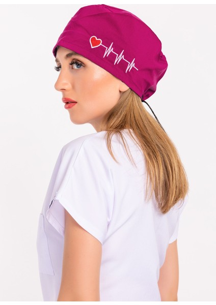 Unisex Koyu Pembe Kalp Ritim Nakışlı Doktor Hemşire Hastane Medikal Cerrahi Bonesi fiyatları