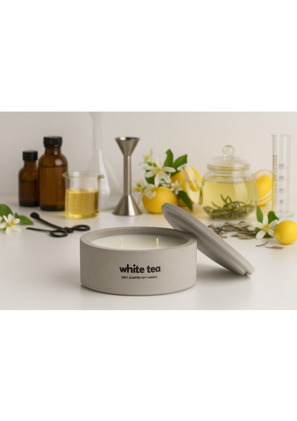 Dekoratif El Yapımı Yatay Mum : Çift Fitilli : Kokulu Soya Mum : White Tea