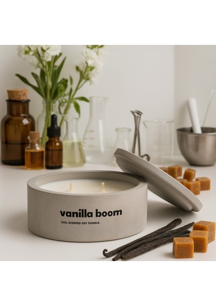 Dekoratif El Yapımı Yatay Mum : Çift Fitilli : Kokulu Soya Mum : Vanilla Boom