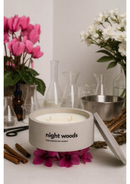 Dekoratif El Yapımı Yatay Mum : Çift Fitilli : Kokulu Soya Mum : Night Woods