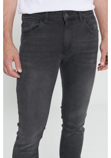 Erkek Antrasit Ekstra Slim Fit Dar Kesim Rıss Pamuklu Esnek Denim Jean Kot Pantolon