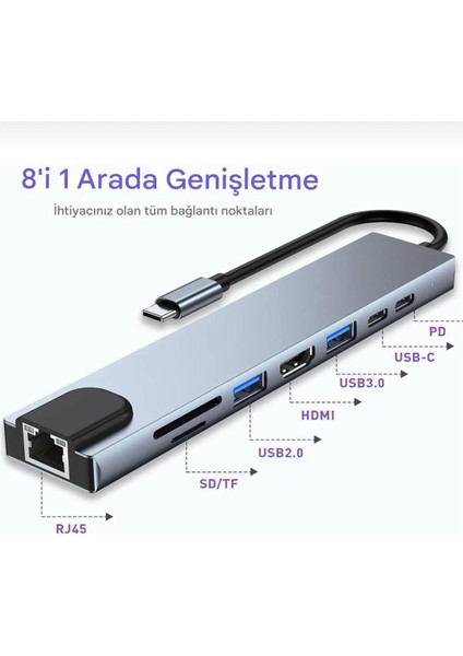 Macbook Pro Aır USB Type C Hub Dönüştürücü Çevirici Çoklayıcı Girişli 8 In 1 fırsatları
