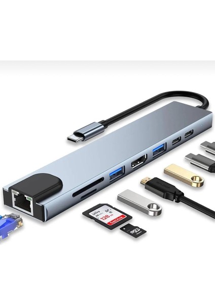 Macbook Pro Aır USB Type C Hub Dönüştürücü Çevirici Çoklayıcı Girişli 8 In 1 indirimleri